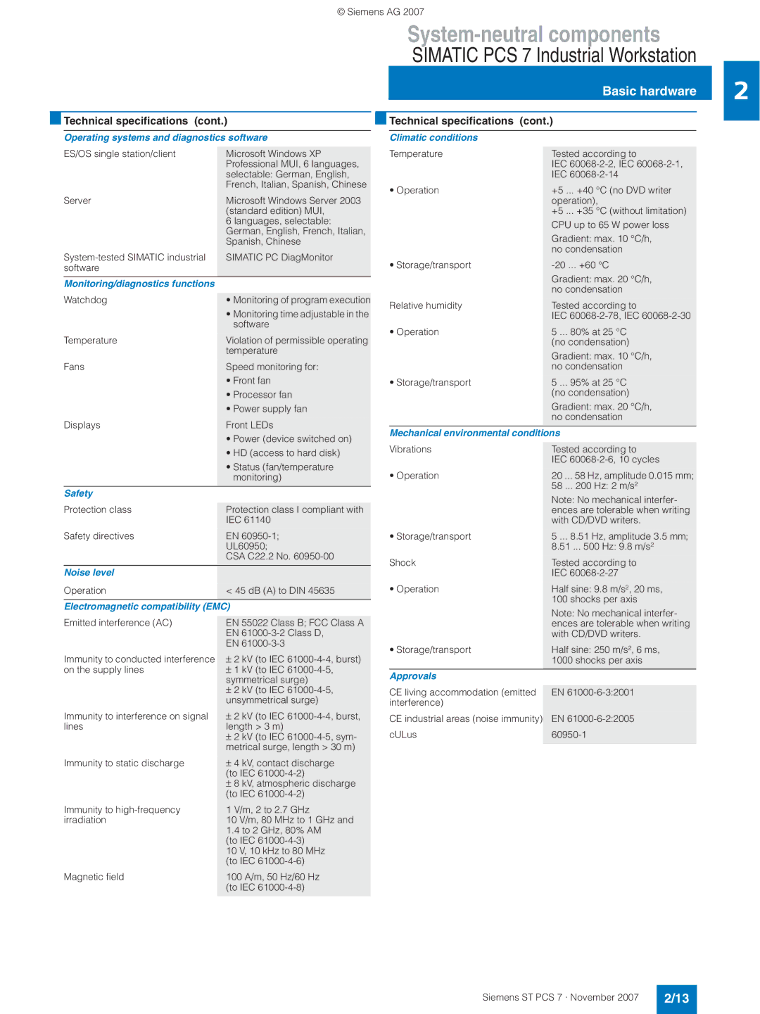 Siemens ST PCS 7 manual Operating systems and diagnostics software, Monitoring/diagnostics functions, Safety, Noise level 