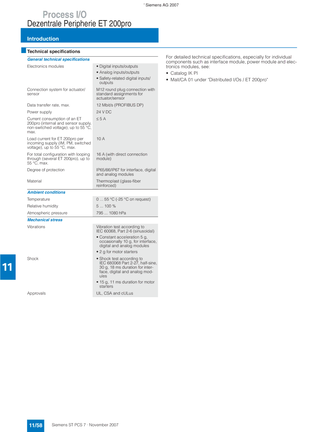 Siemens ST PCS 7 manual 11/58, General technical specifications, Ambient conditions, Mechanical stress 