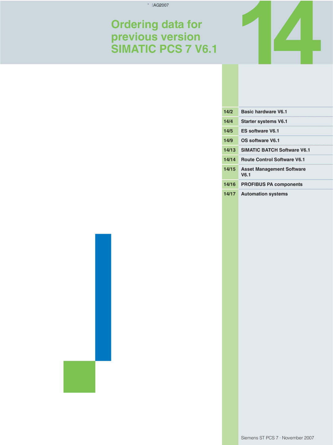 Siemens ST PCS 7 manual Ordering data for previous version Simatic PCS 7 