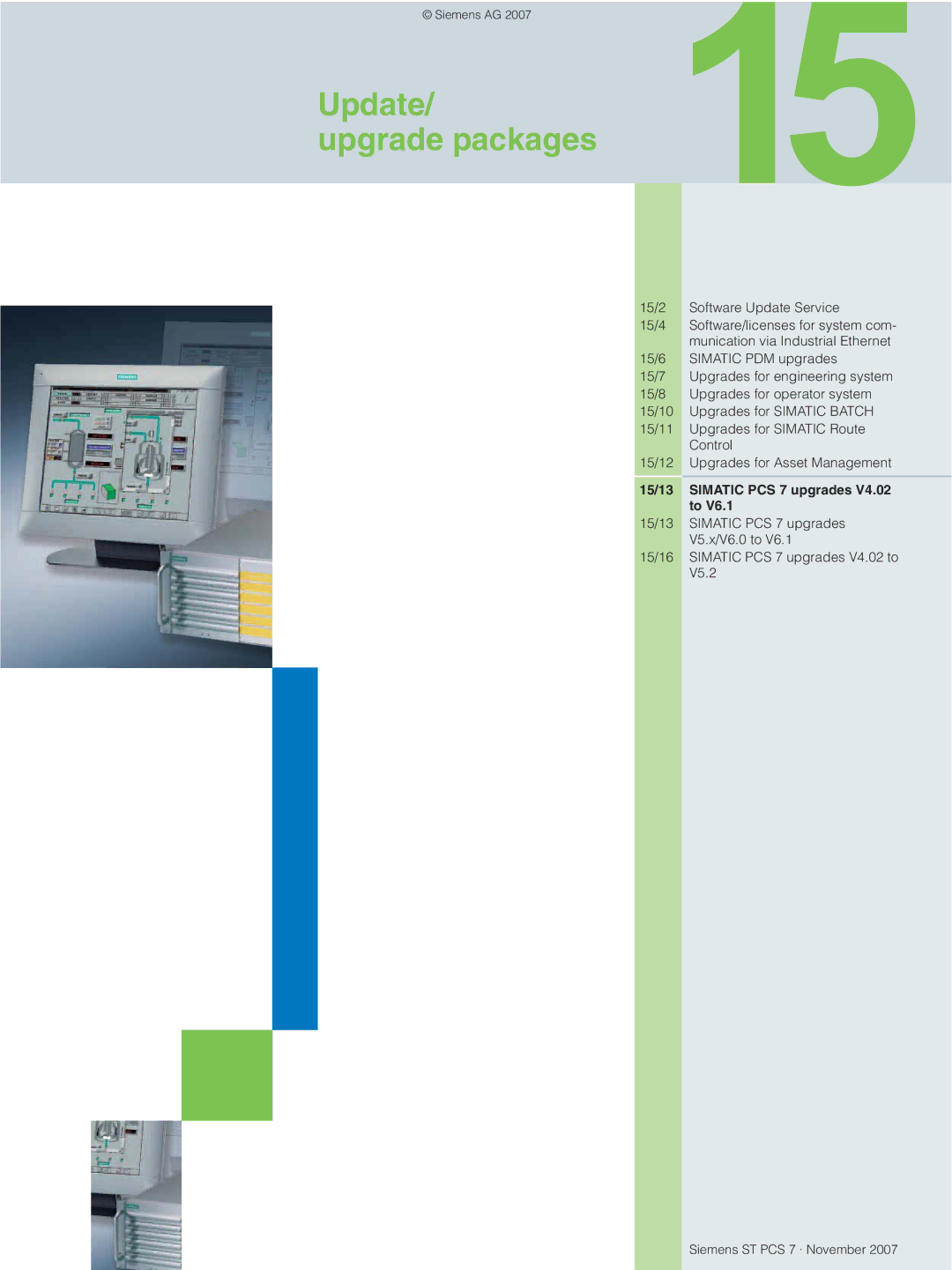 Siemens ST PCS 7 manual Update Upgrade packages, 15/13 Simatic PCS 7 upgrades 