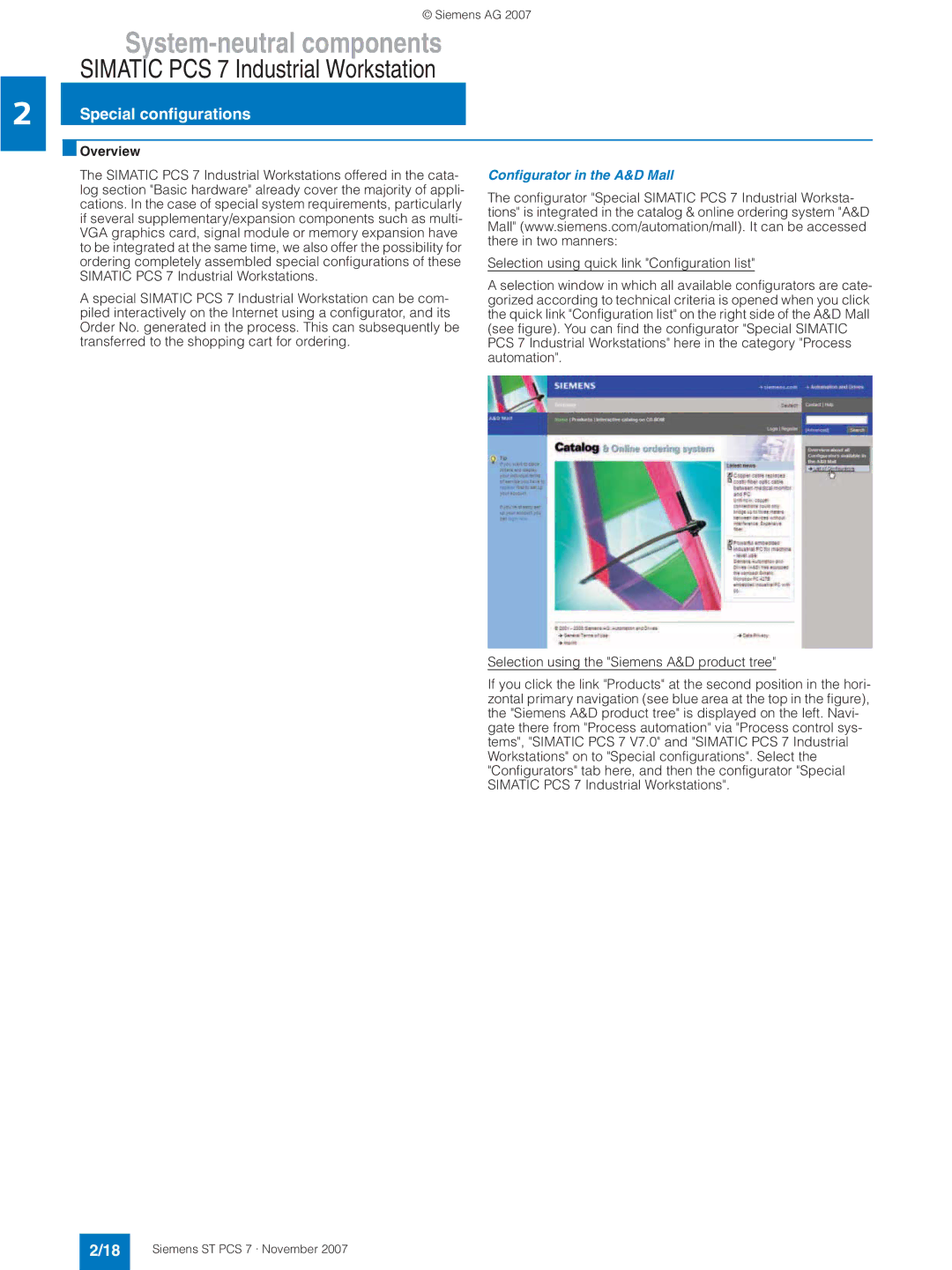 Siemens ST PCS 7 manual Special configurations, Configurator in the A&D Mall 