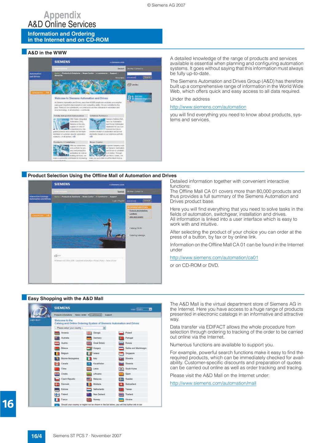 Siemens ST PCS 7 manual Online Services, Information and Ordering Internet and on CD-ROM, 16/4, Www 