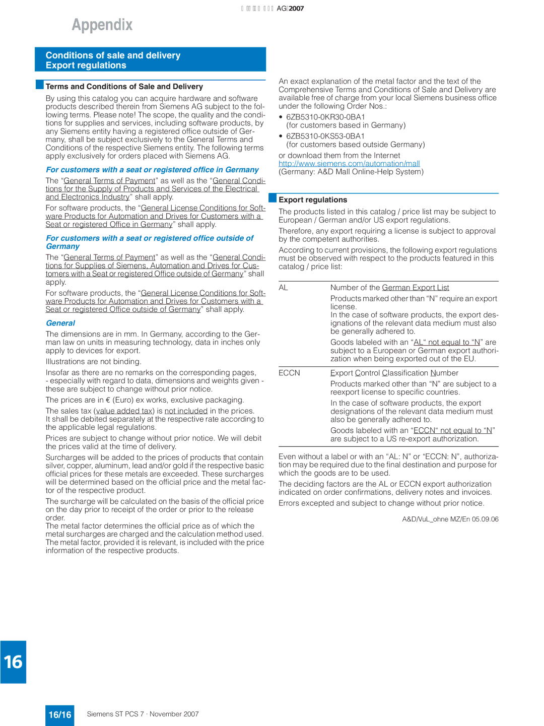 Siemens ST PCS 7 Conditions of sale and delivery Export regulations, 16/16, Terms and Conditions of Sale and Delivery 