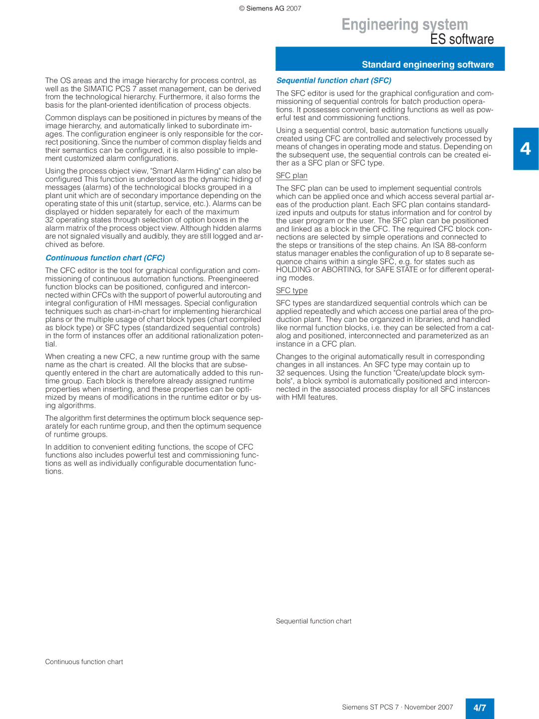 Siemens ST PCS 7 manual Continuous function chart CFC, Sequential function chart SFC 