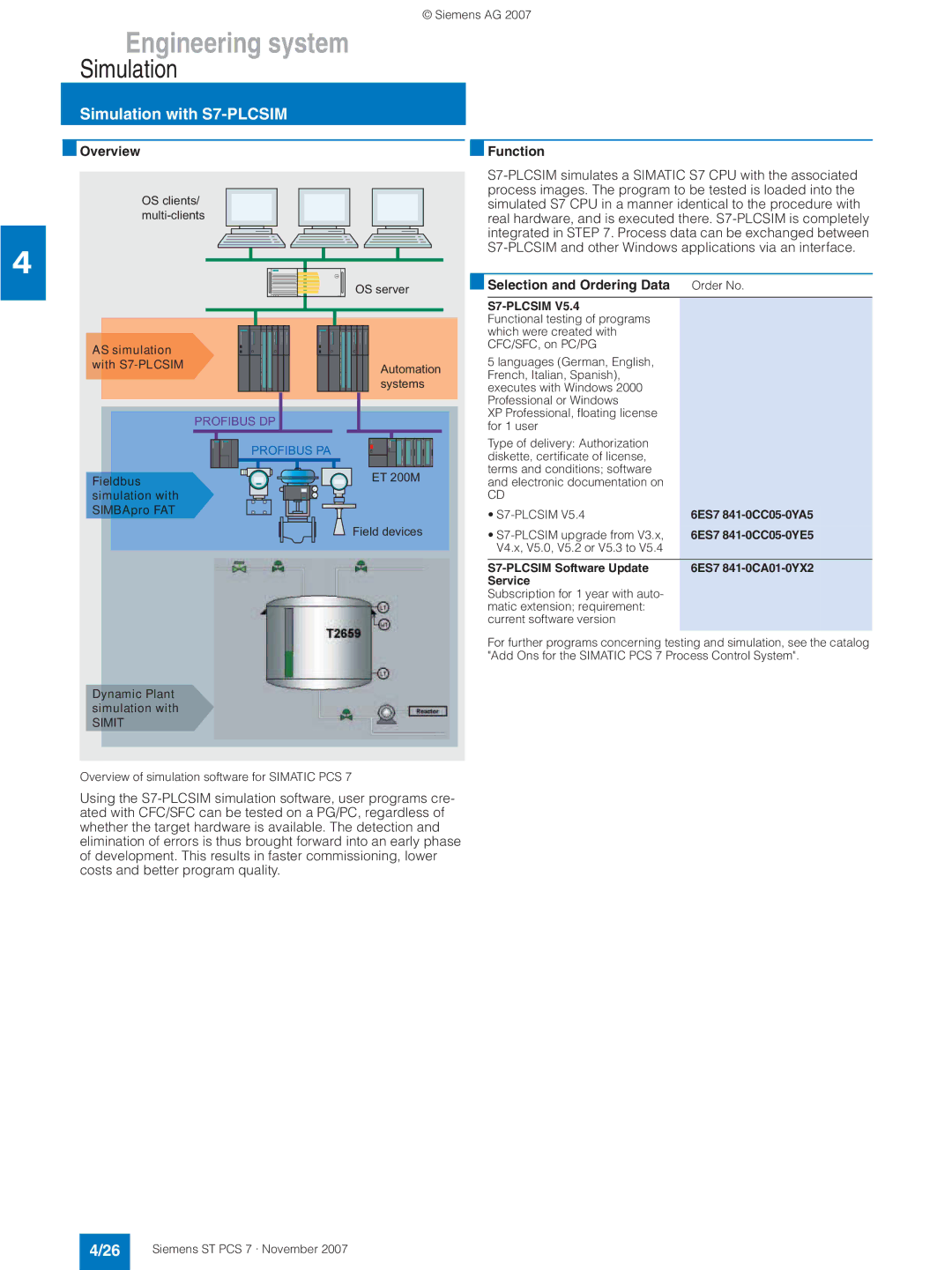 Siemens ST PCS 7 manual Simulation with S7-PLCSIM, S7-PLCSIM Software Update 