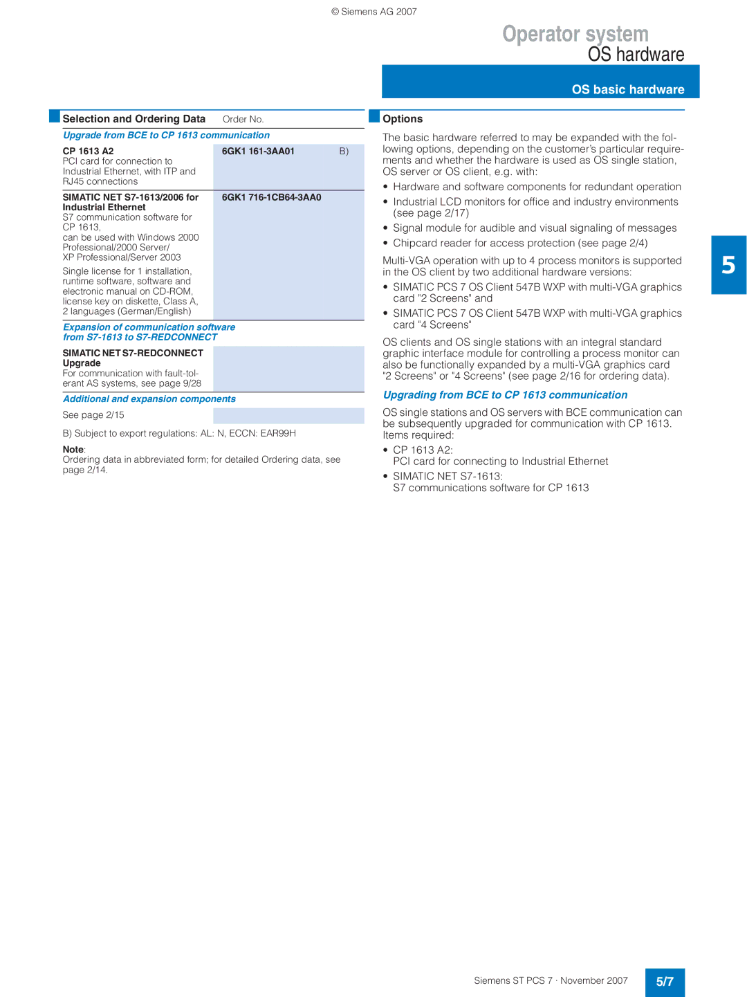 Siemens ST PCS 7 manual Upgrade from BCE to CP 1613 communication, CP 1613 A2 6GK1 161-3AA01, Simatic NET S7-1613/2006 for 