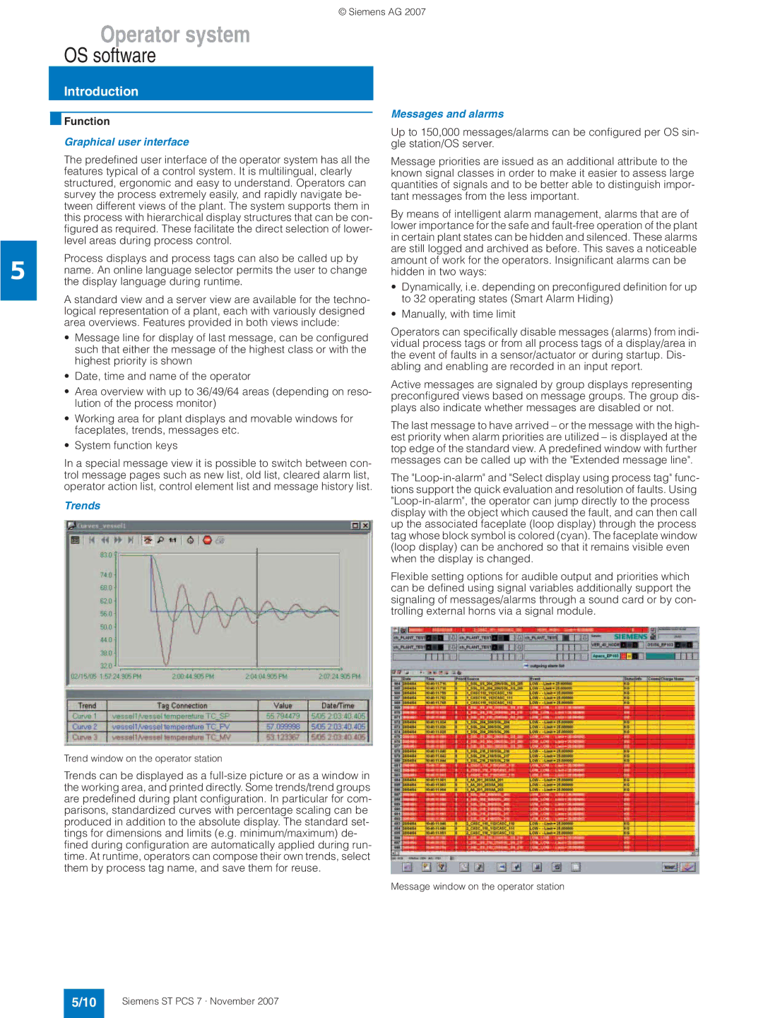 Siemens ST PCS 7 manual Function, Trends Messages and alarms 