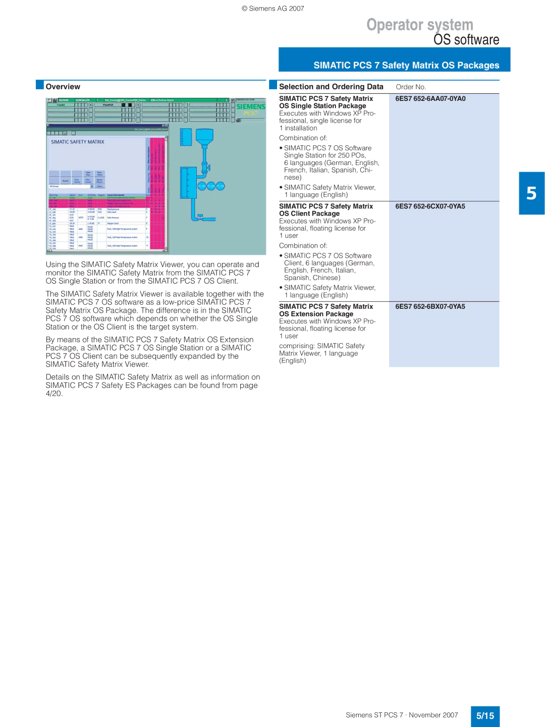 Siemens ST PCS 7 manual Simatic PCS 7 Safety Matrix OS Packages 