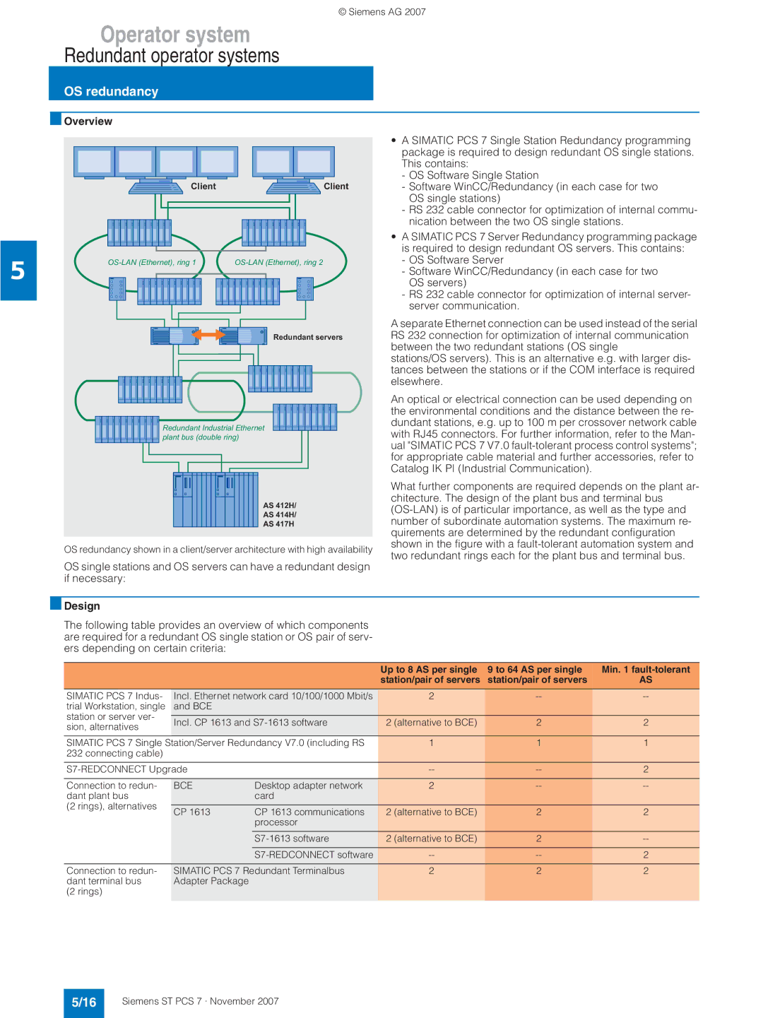 Siemens ST PCS 7 manual Redundant operator systems, OS redundancy, Station/pair of servers, Bce 