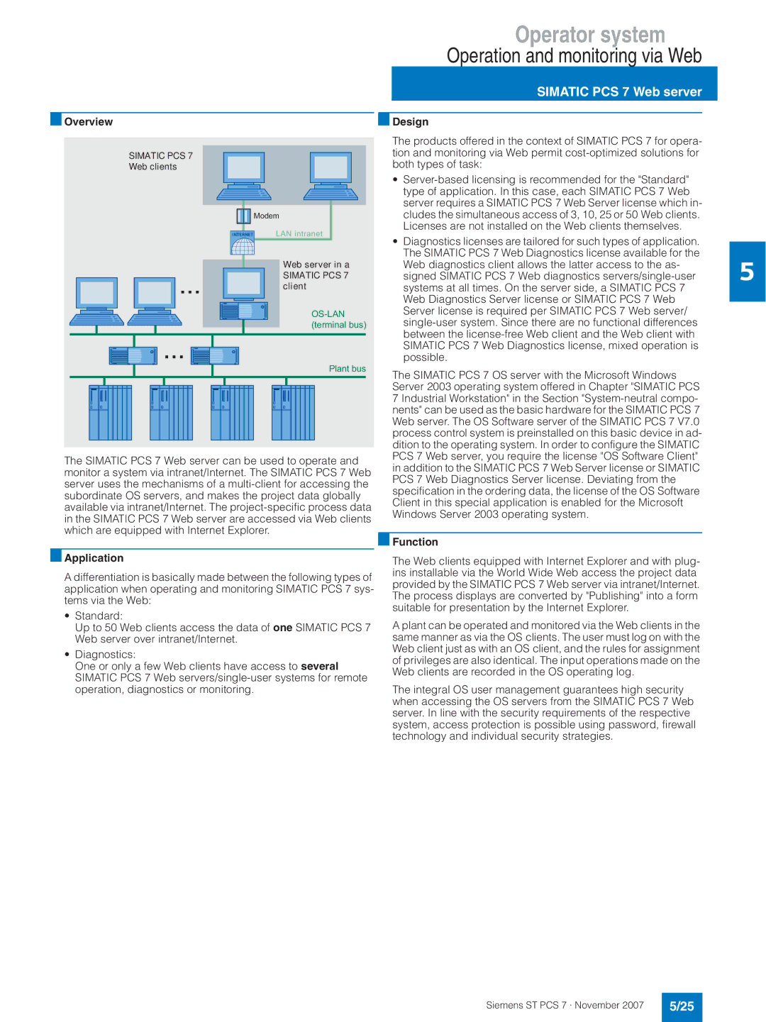 Siemens ST PCS 7 manual Operation and monitoring via Web, Simatic PCS 7 Web server 