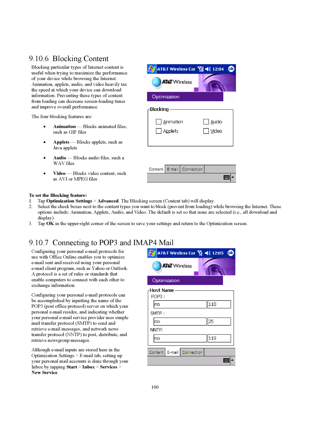 Siemens SX56 manual Blocking Content, Connecting to POP3 and IMAP4 Mail, To set the Blocking feature 