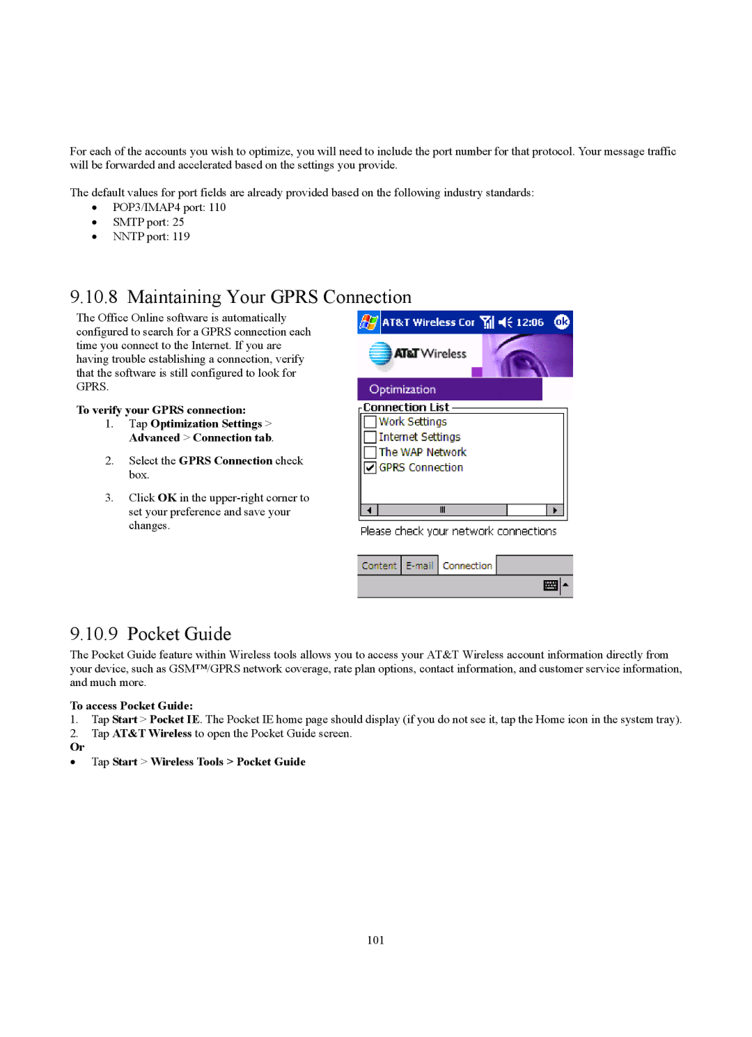 Siemens SX56 manual Maintaining Your Gprs Connection, To access Pocket Guide,  Tap Start Wireless Tools Pocket Guide 