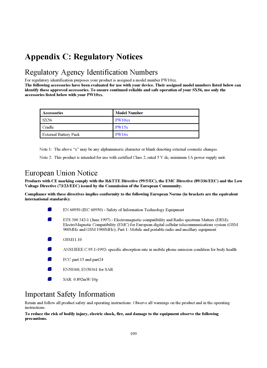 Siemens SX56 manual Appendix C Regulatory Notices, Regulatory Agency Identification Numbers, European Union Notice 