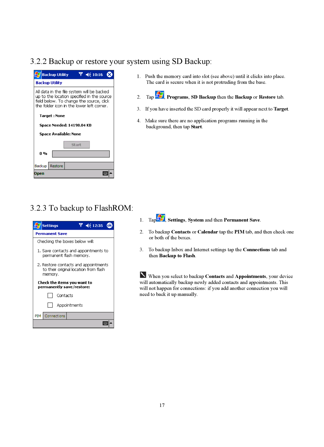 Siemens SX56 manual Backup or restore your system using SD Backup, To backup to FlashROM 