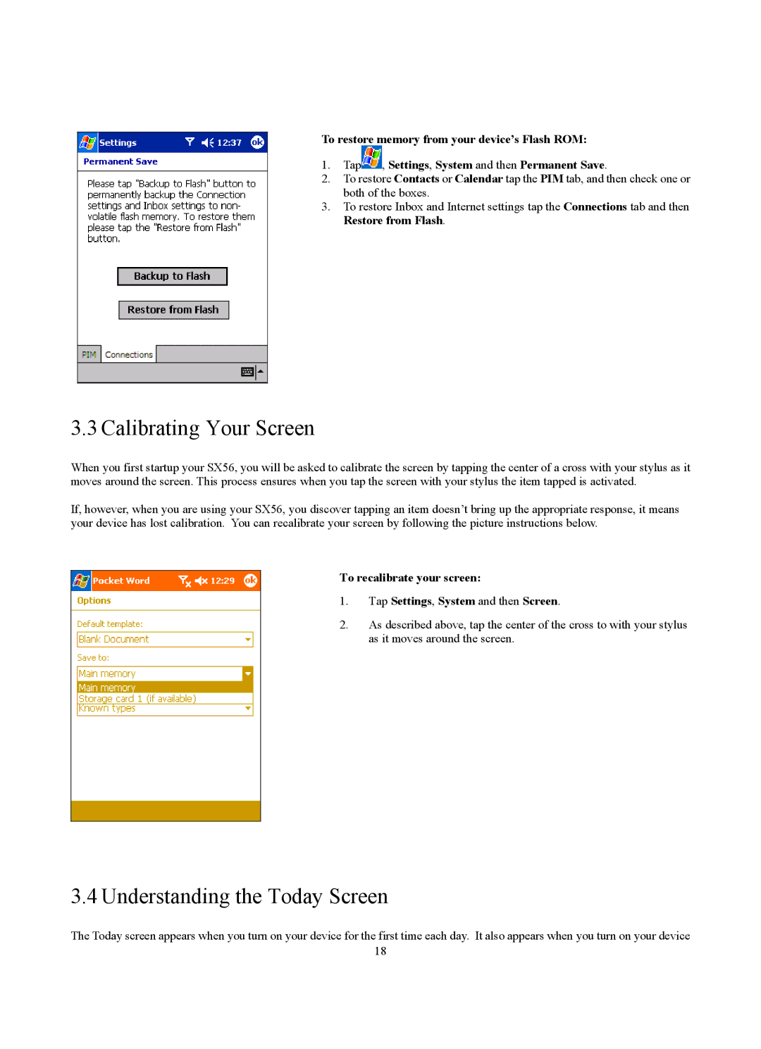 Siemens SX56 manual Calibrating Your Screen, Understanding the Today Screen 