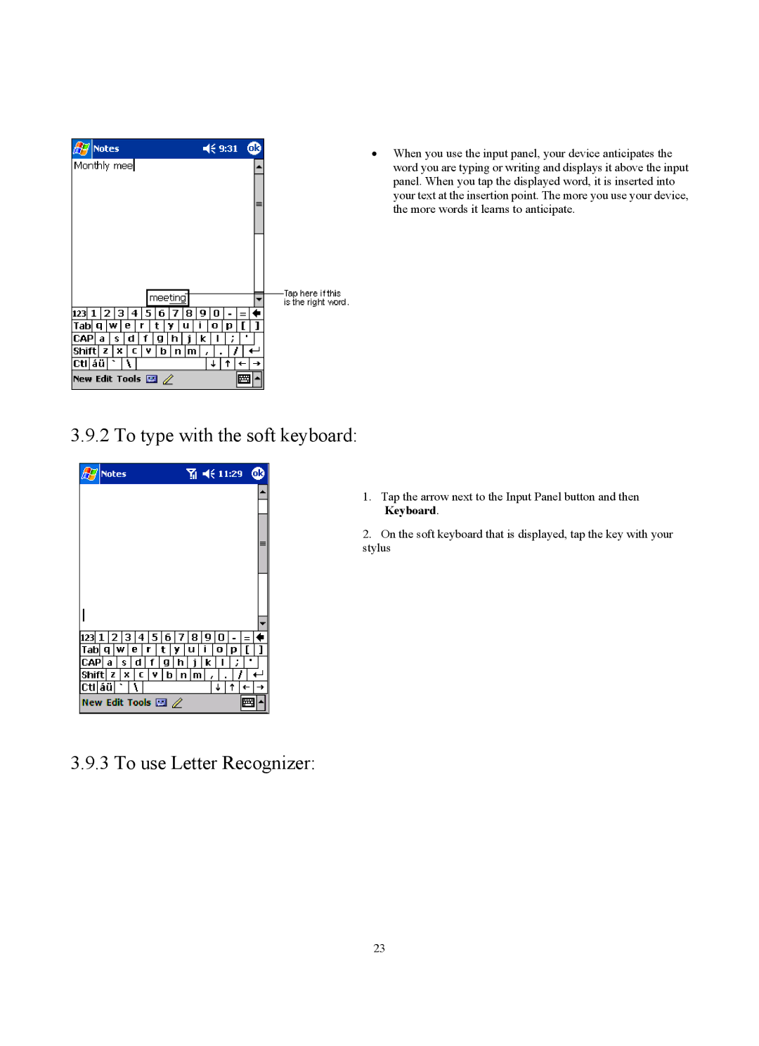 Siemens SX56 manual To type with the soft keyboard, To use Letter Recognizer 