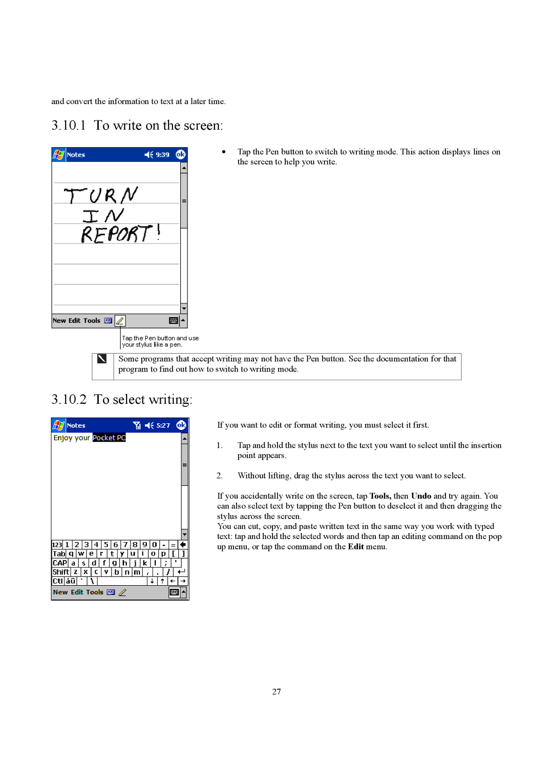 Siemens SX56 manual To write on the screen, To select writing 