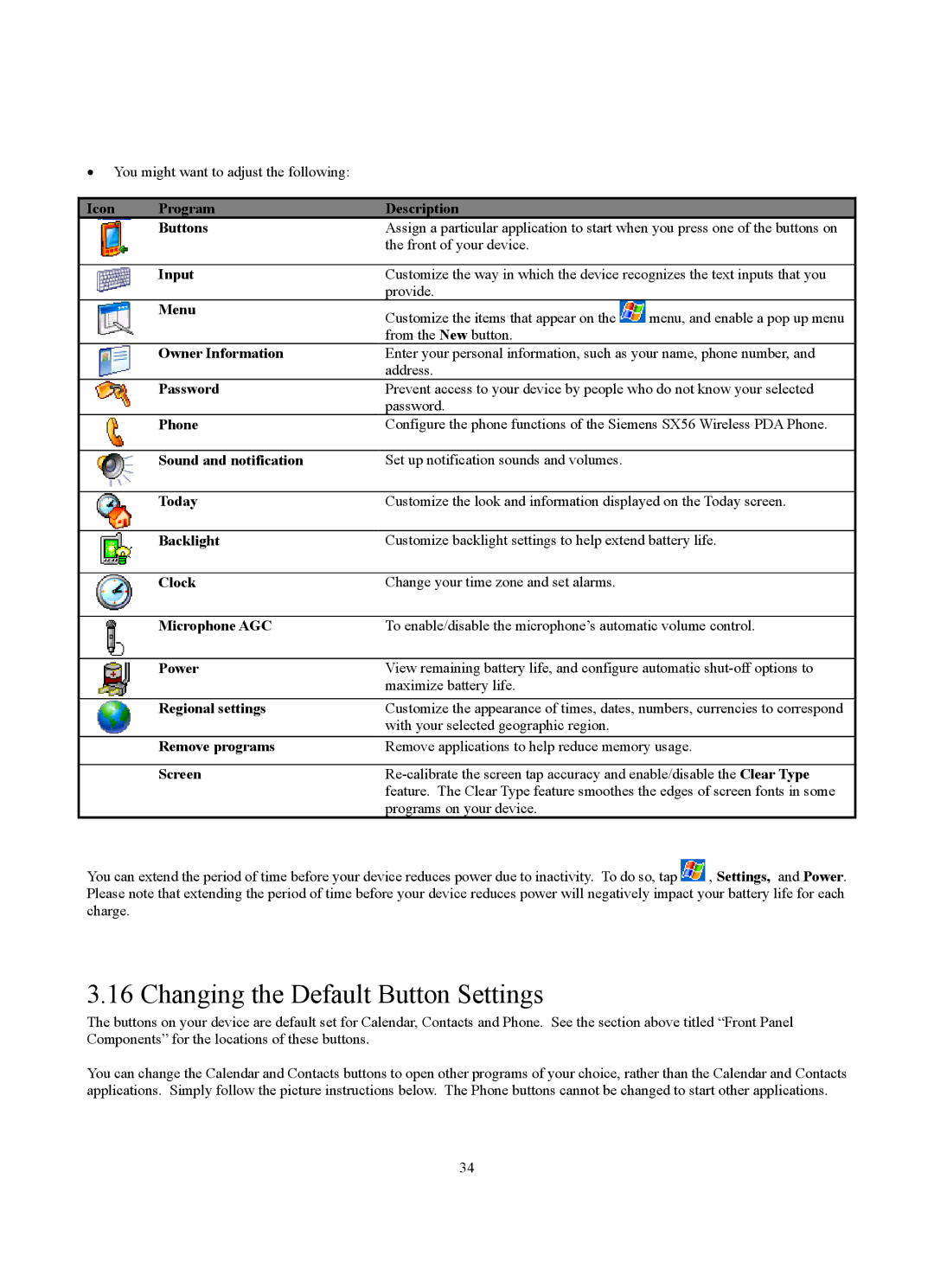 Siemens SX56 manual Changing the Default Button Settings 