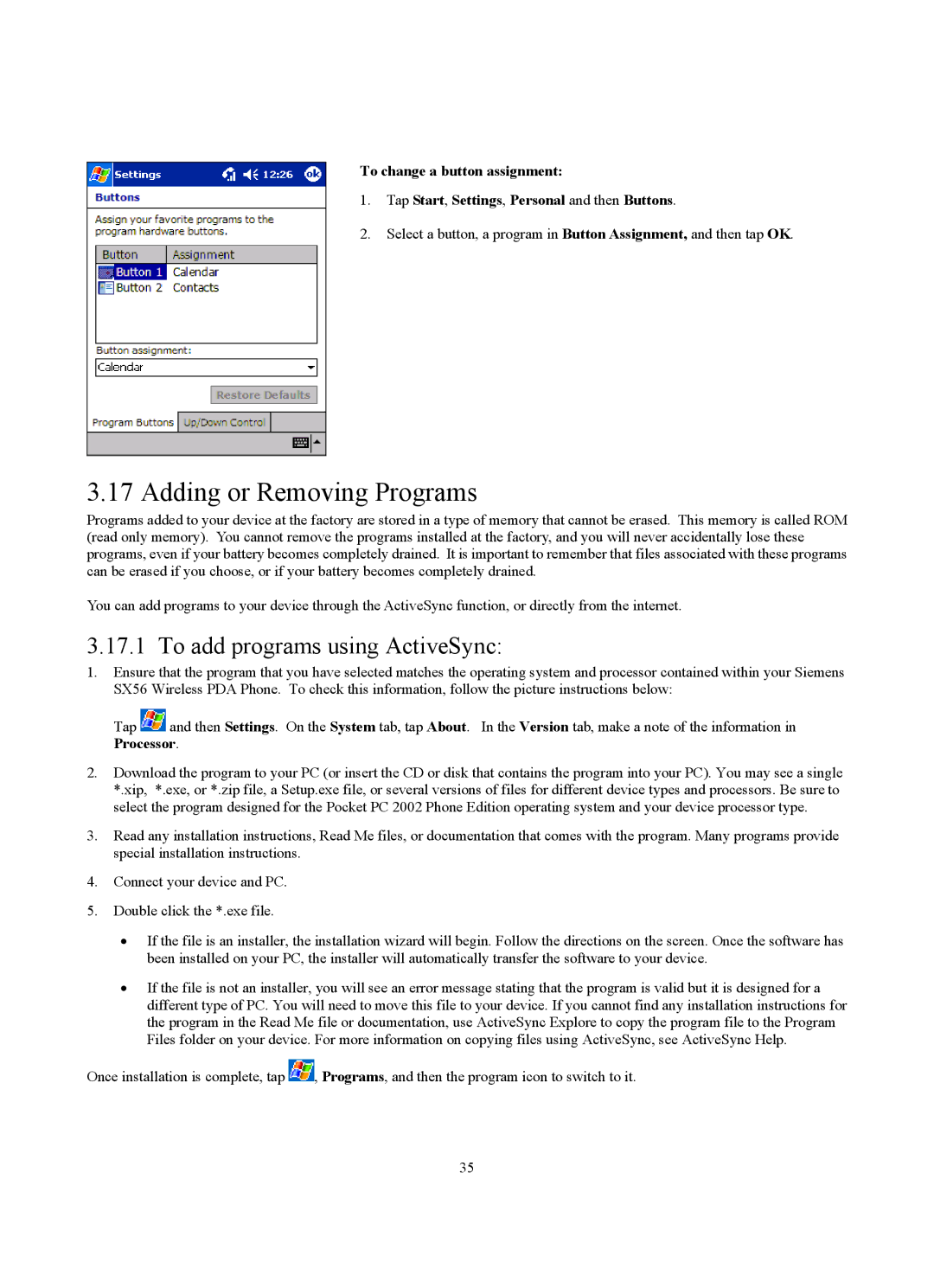 Siemens SX56 manual Adding or Removing Programs, To add programs using ActiveSync 