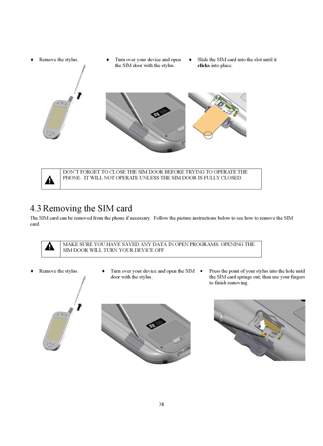 Siemens SX56 manual Removing the SIM card 