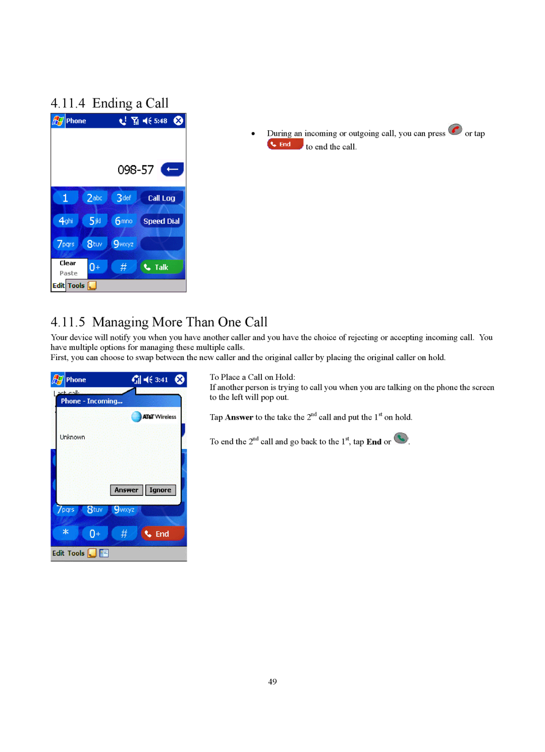 Siemens SX56 manual Ending a Call, Managing More Than One Call 