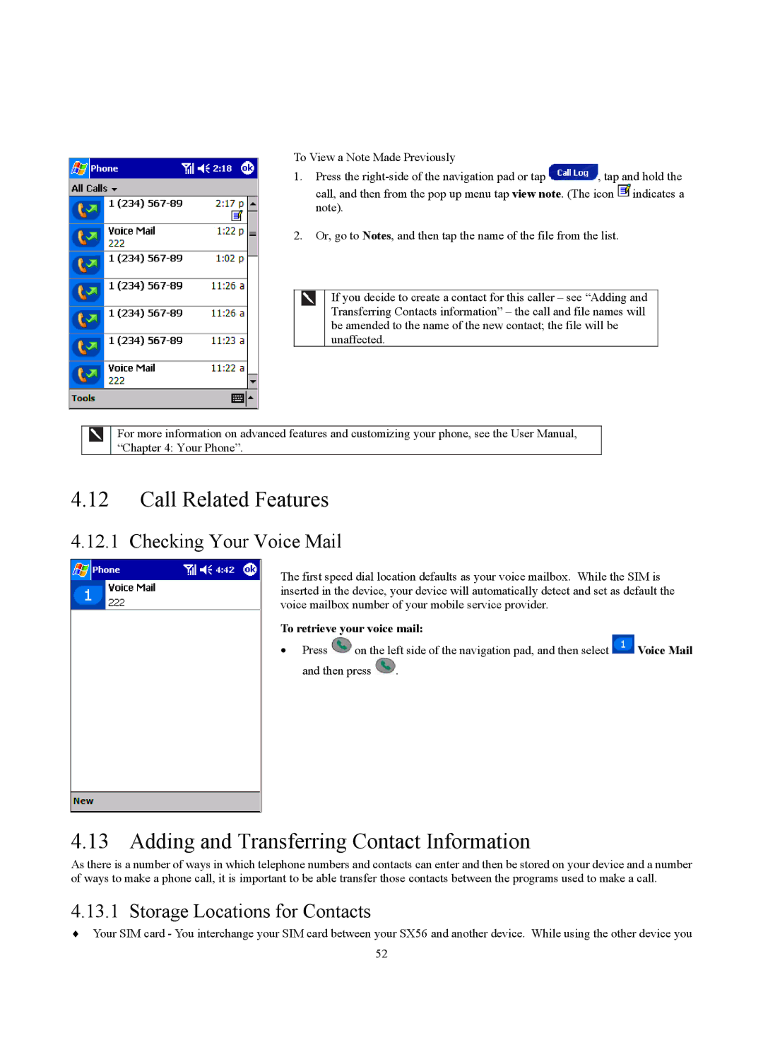 Siemens SX56 manual Call Related Features, Adding and Transferring Contact Information, Checking Your Voice Mail 