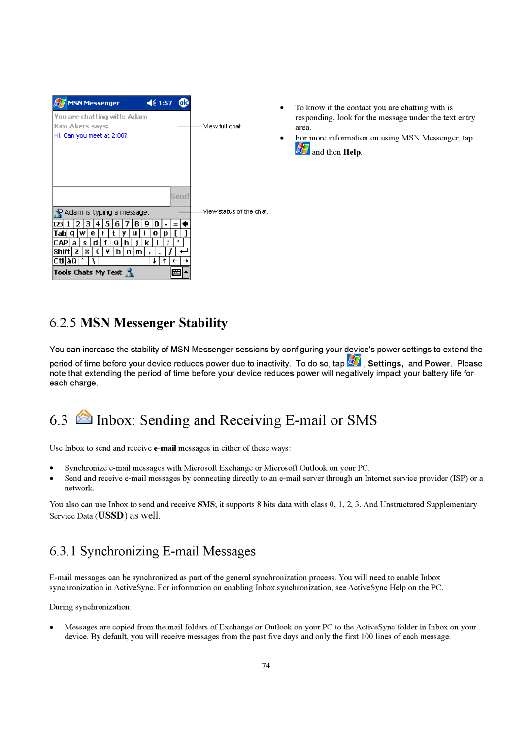 Siemens SX56 manual Inbox Sending and Receiving E-mail or SMS, Synchronizing E-mail Messages 