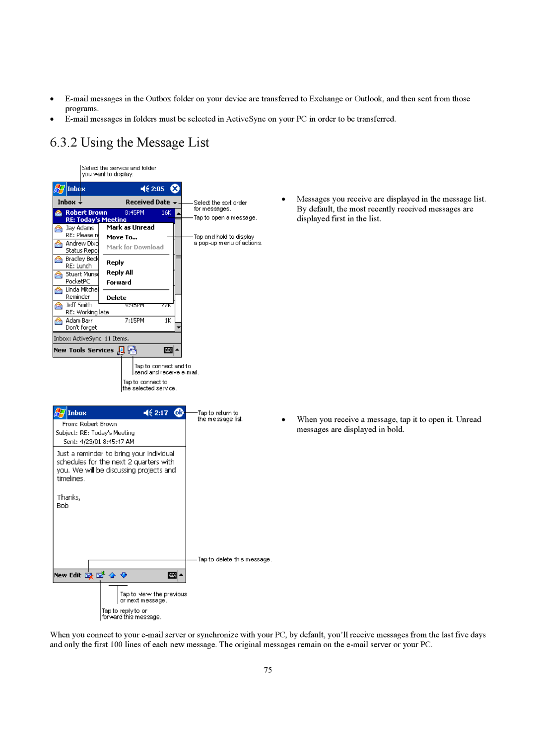 Siemens SX56 manual Using the Message List 