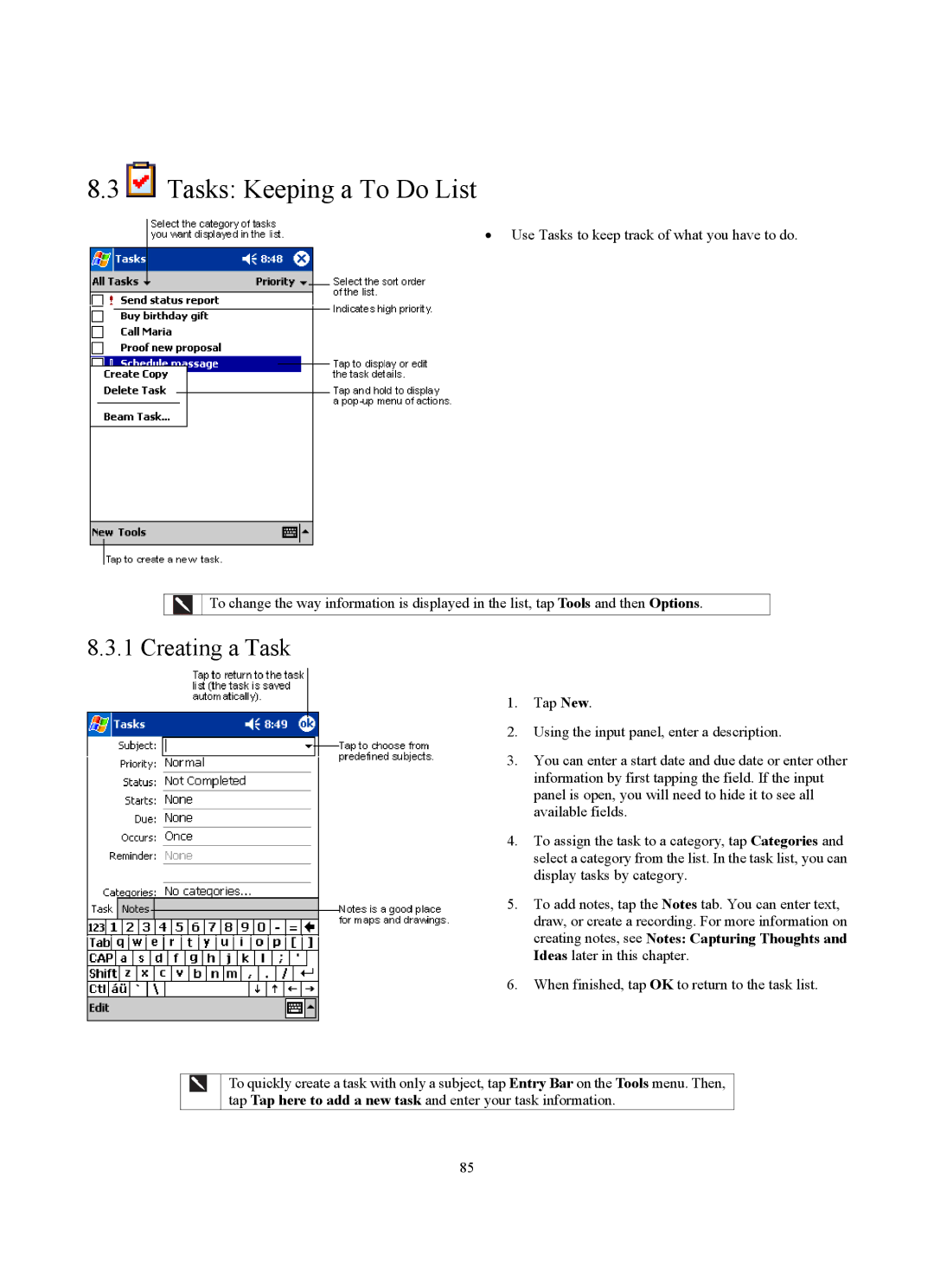 Siemens SX56 manual Tasks Keeping a To Do List, Creating a Task 