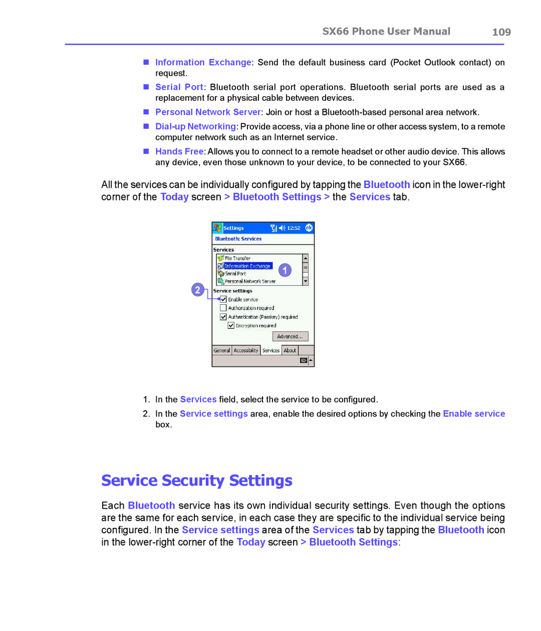 Siemens SX66 manual Service Security Settings, 109 