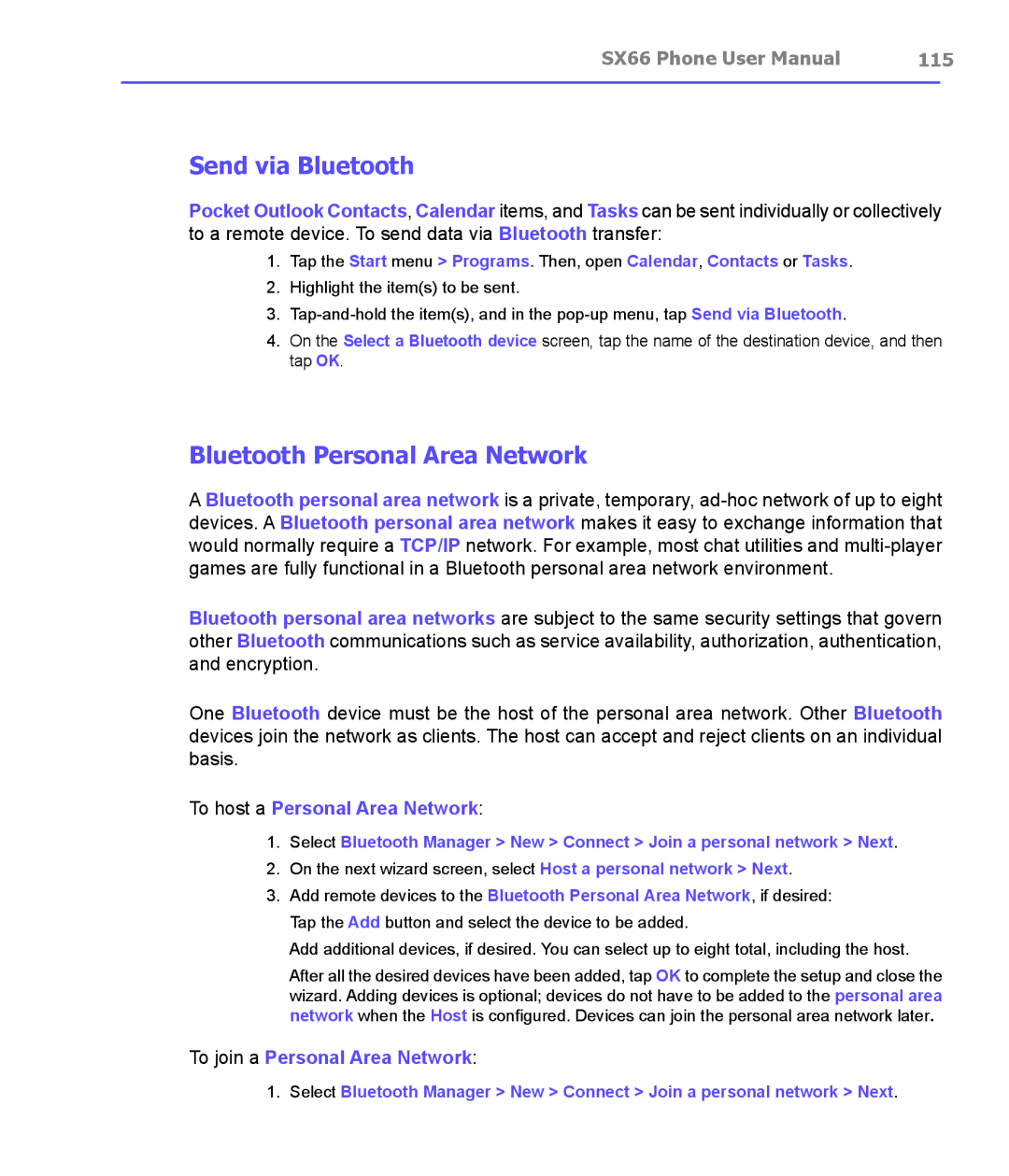 Siemens SX66 manual Send via Bluetooth, Bluetooth Personal Area Network, 115 