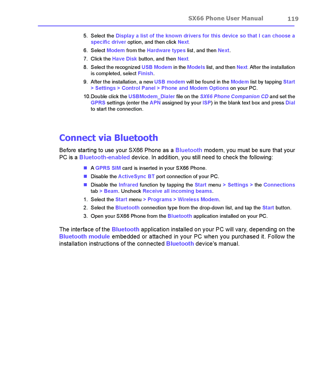 Siemens SX66 manual Connect via Bluetooth, 119 