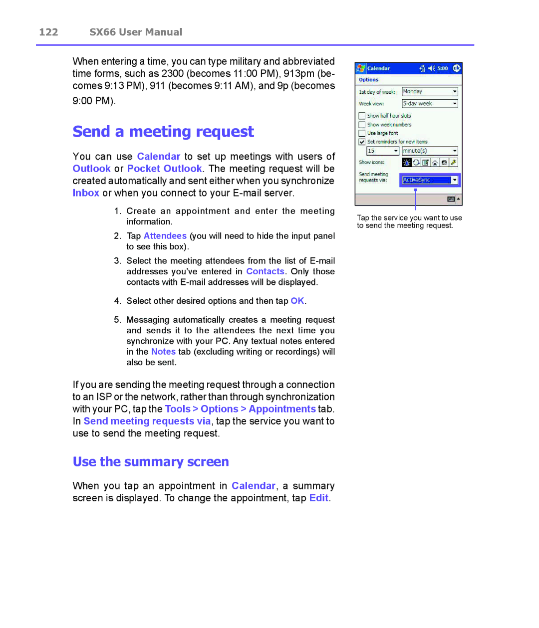 Siemens SX66 manual Send a meeting request, Use the summary screen 