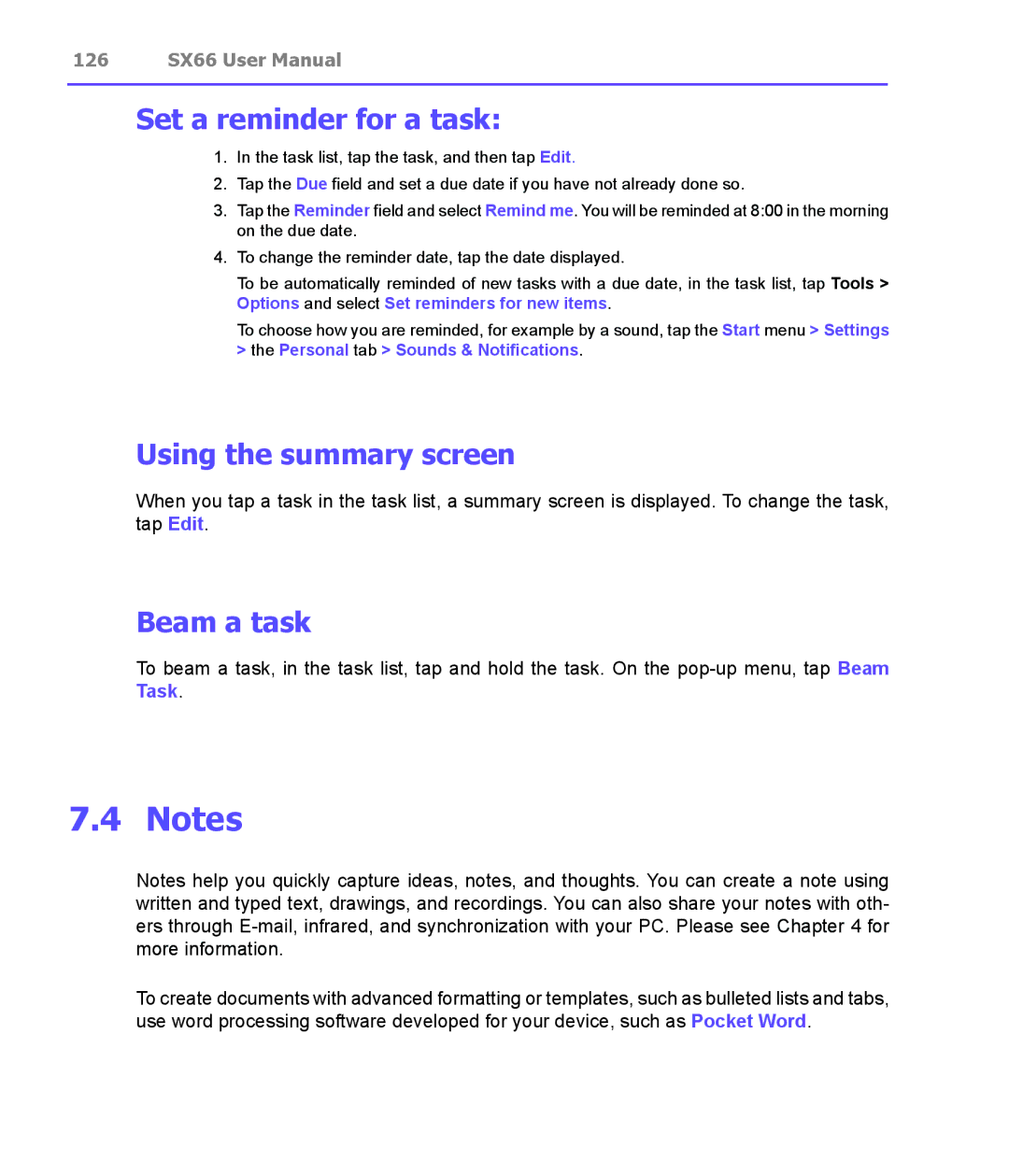 Siemens SX66 manual Set a reminder for a task, Beam a task 