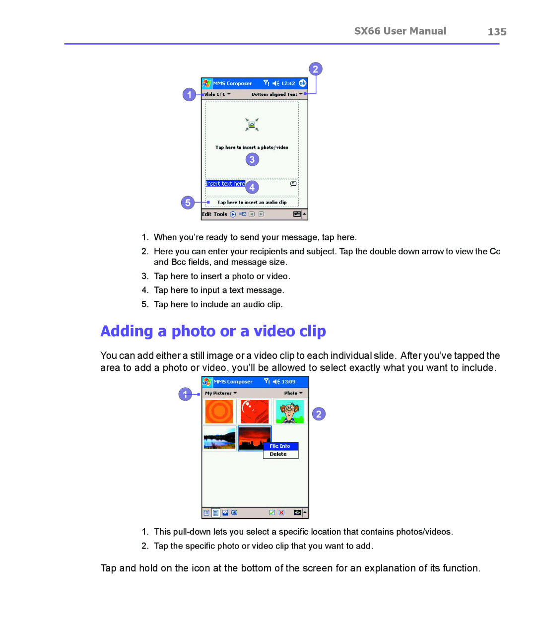 Siemens SX66 manual Adding a photo or a video clip, 135 