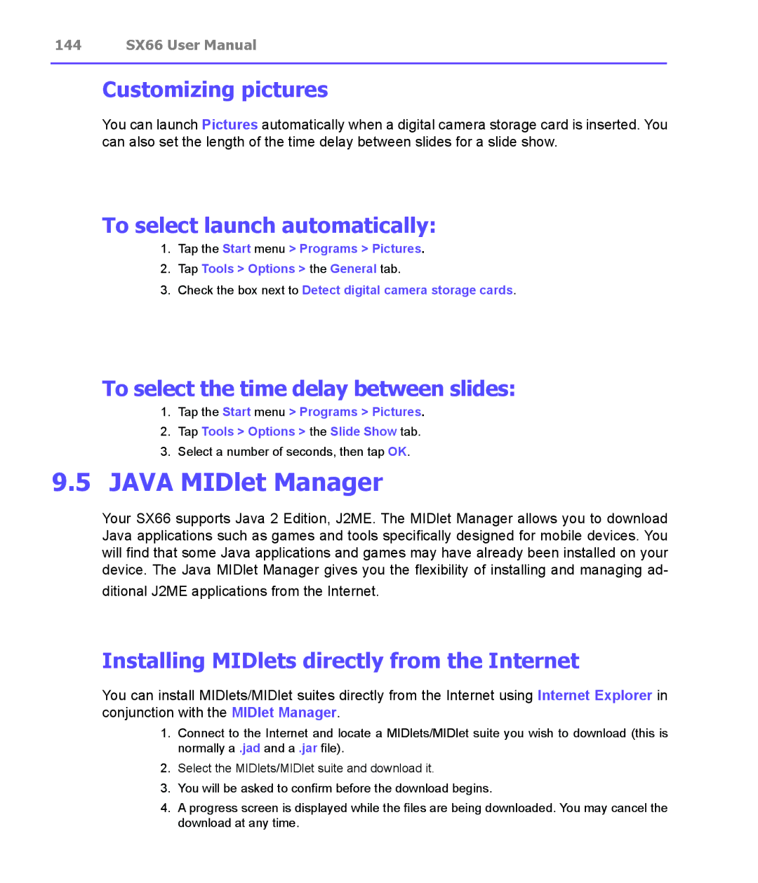 Siemens SX66 manual Java MIDlet Manager, Customizing pictures, To select launch automatically 