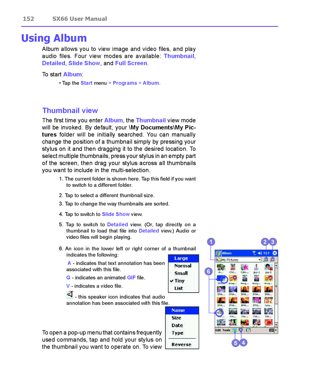 Siemens SX66 manual Using Album, Tap the Start menu Programs Album 