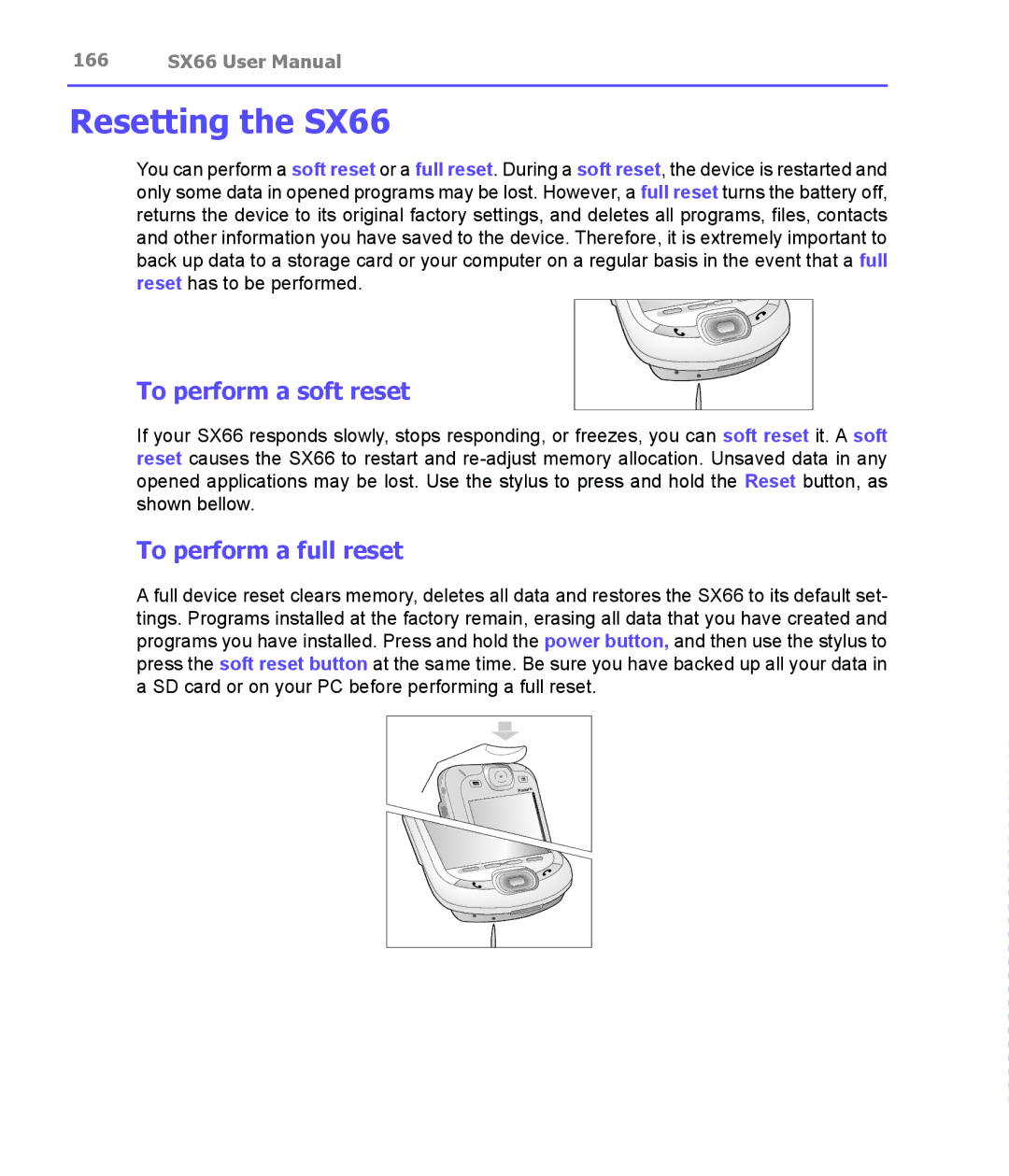 Siemens manual Resetting the SX66, To perform a soft reset, To perform a full reset 