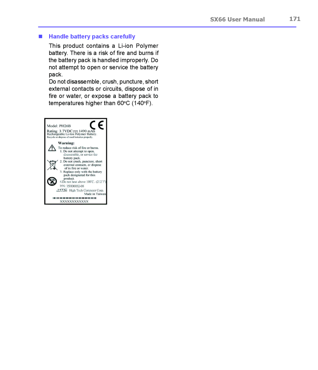 Siemens SX66 manual 171, Handle battery packs carefully 