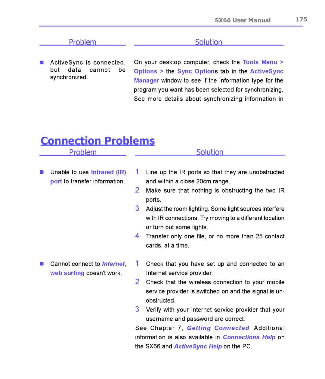 Siemens SX66 manual Connection Problems, 175 