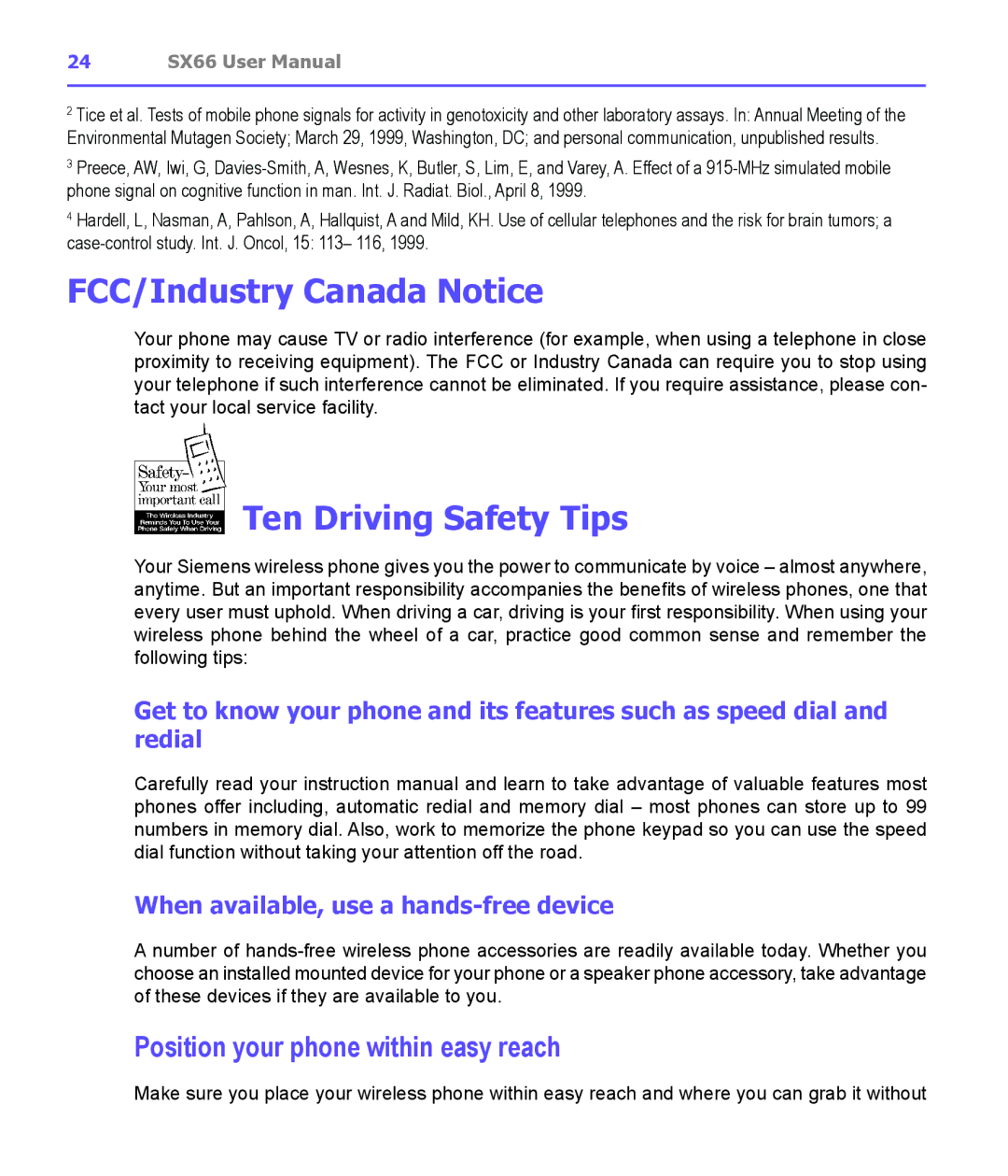 Siemens SX66 manual FCC/Industry Canada Notice, Ten Driving Safety Tips 