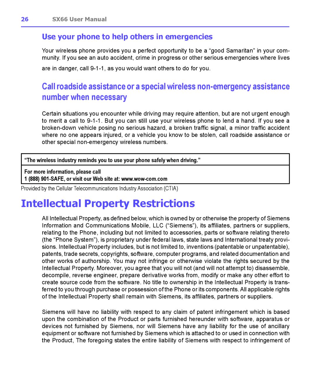 Siemens SX66 manual Intellectual Property Restrictions, Use your phone to help others in emergencies 