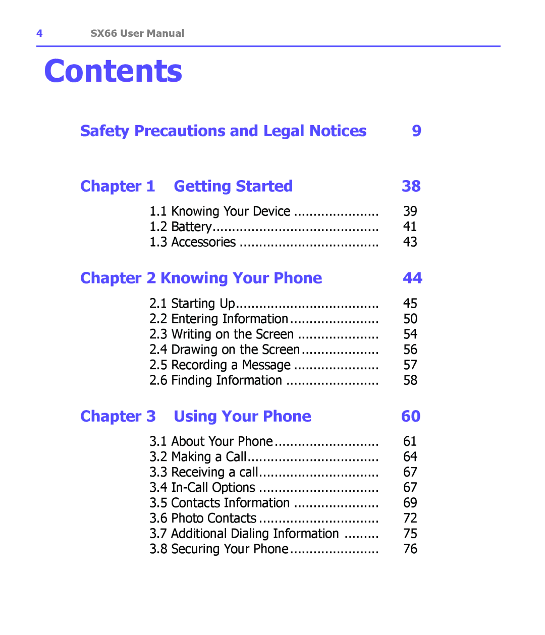 Siemens SX66 manual Contents 