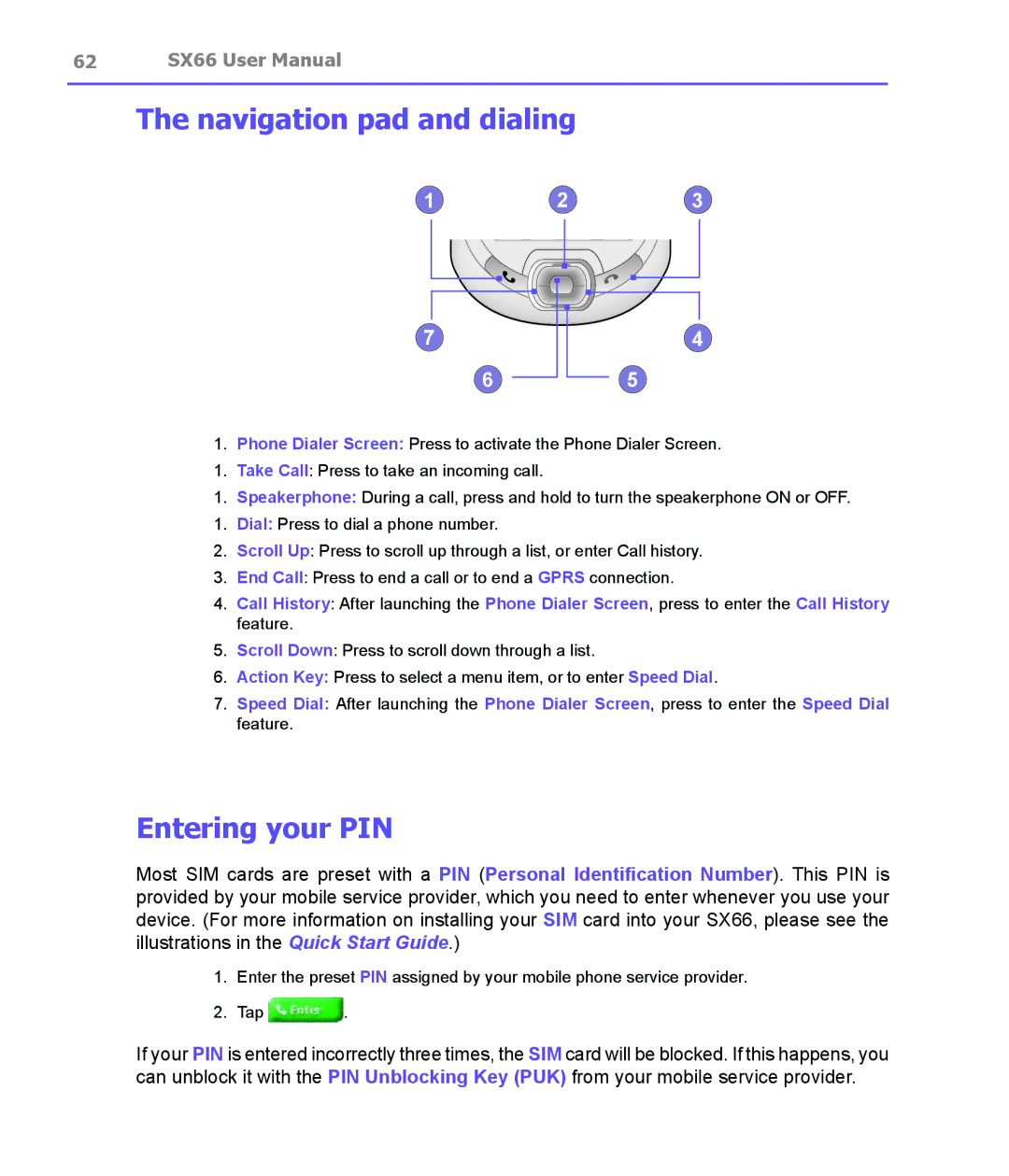 Siemens SX66 manual Navigation pad and dialing, Entering your PIN 