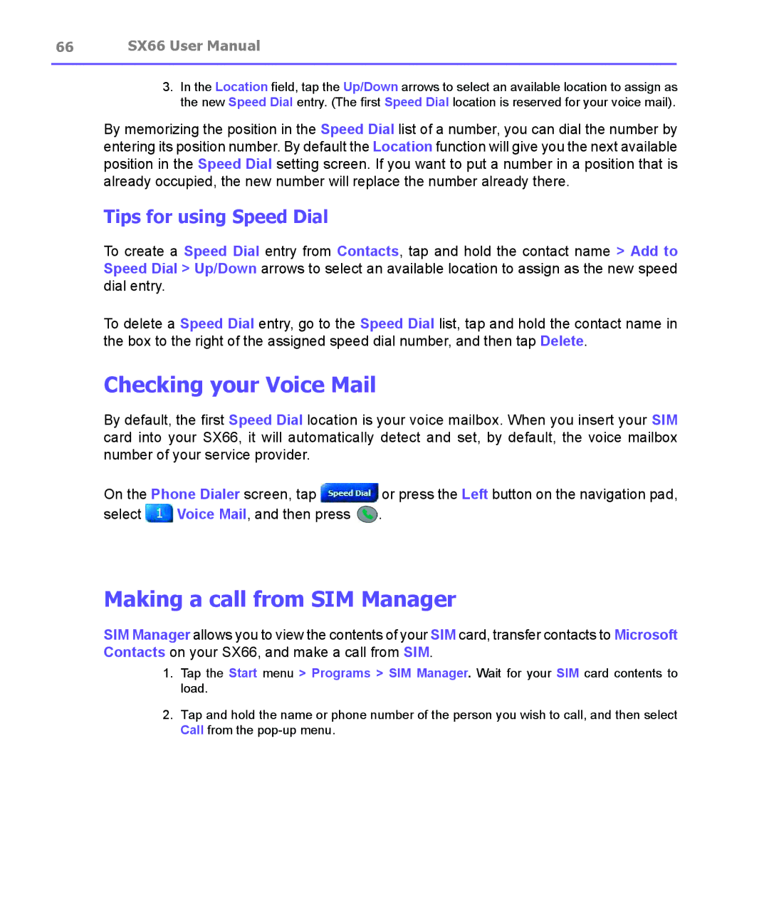 Siemens SX66 manual Checking your Voice Mail, Making a call from SIM Manager, Tips for using Speed Dial 