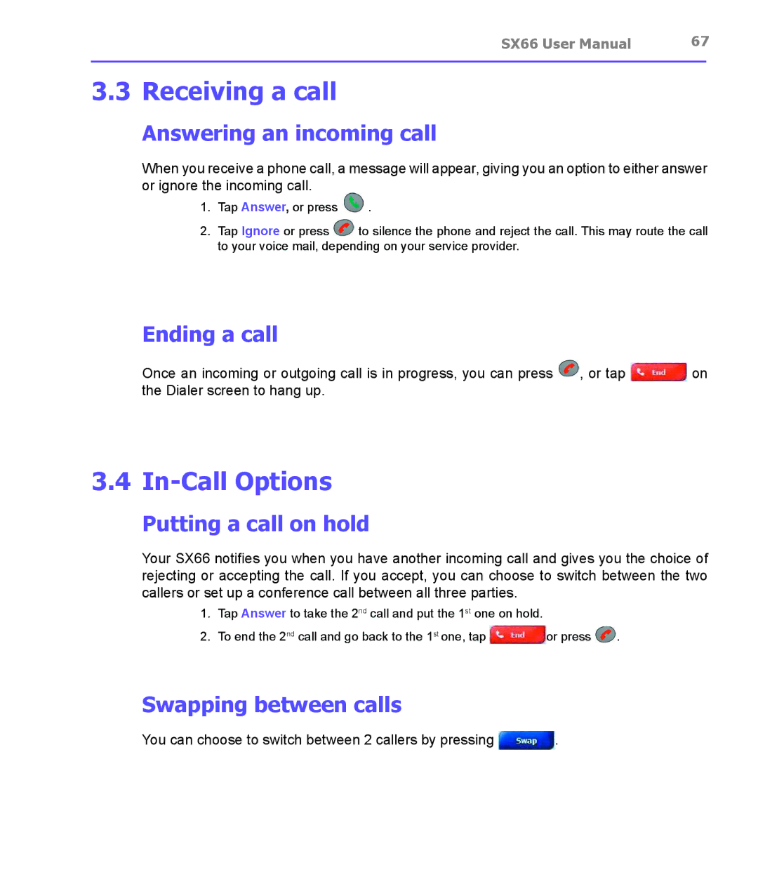 Siemens SX66 manual Receiving a call, In-Call Options 