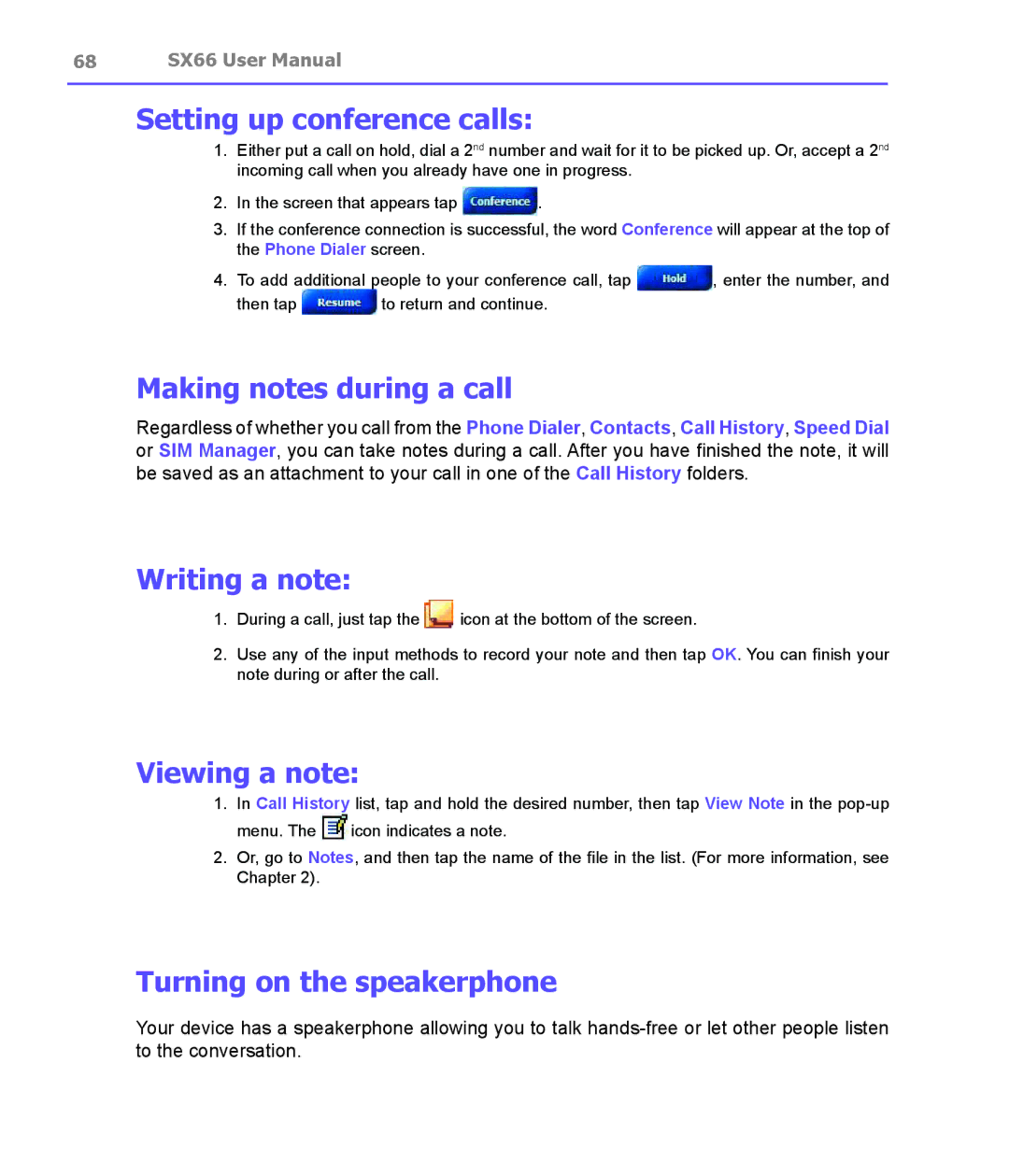 Siemens SX66 manual Setting up conference calls, Making notes during a call, Writing a note, Viewing a note 