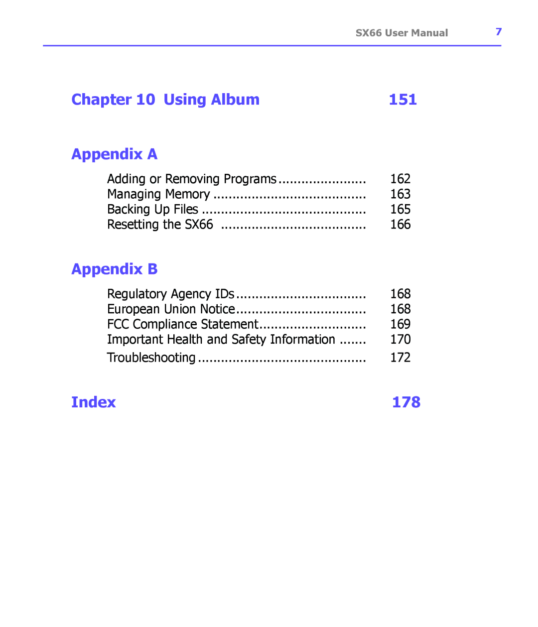 Siemens SX66 manual Using Album 151 Appendix a, Appendix B, Index 178 