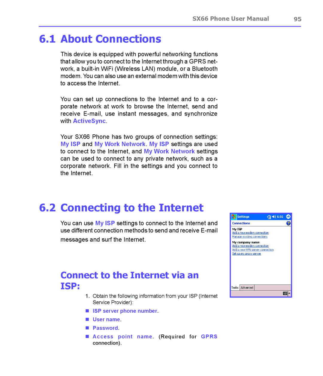 Siemens SX66 manual About Connections, Connecting to the Internet, Connect to the Internet via an 