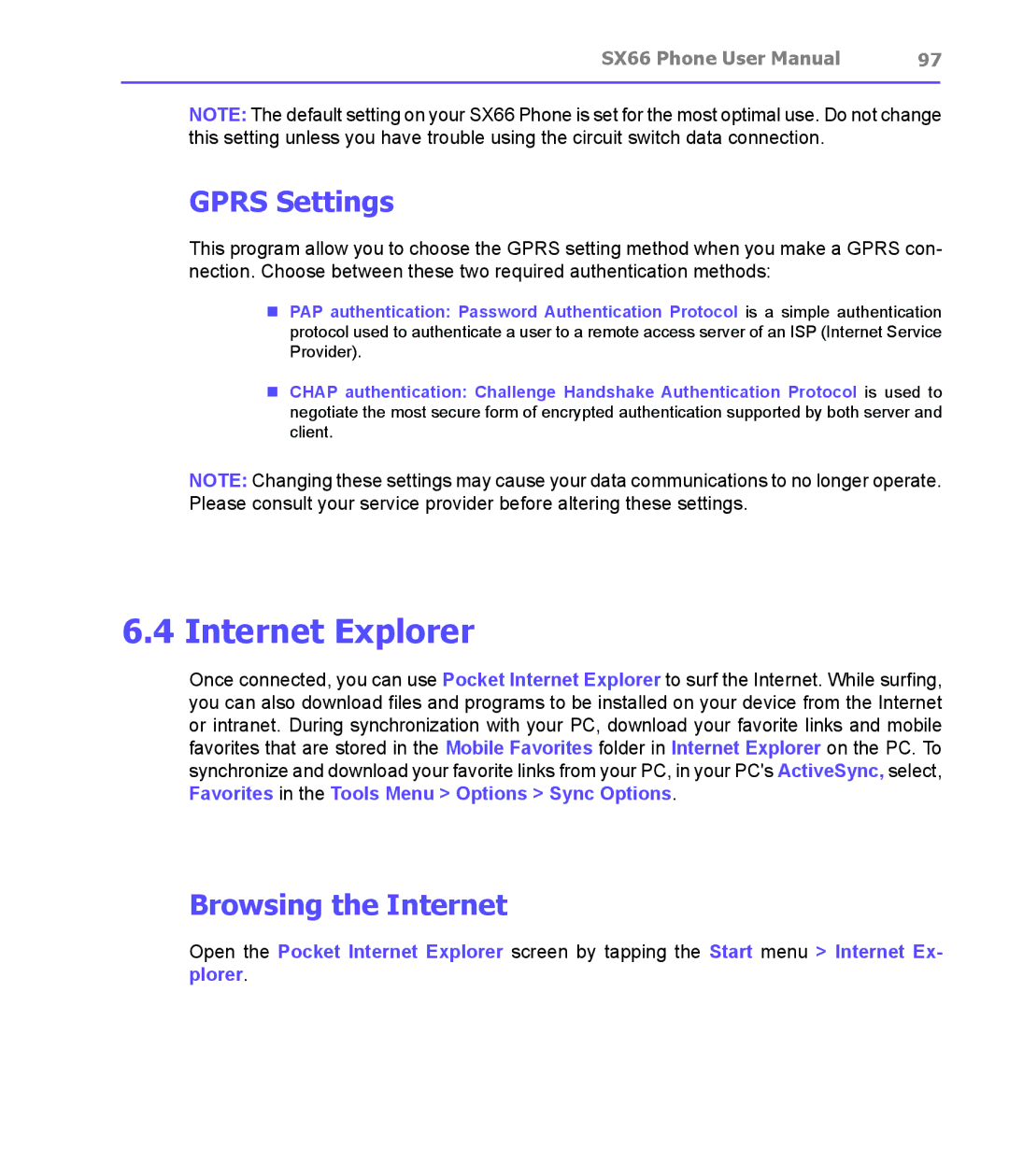 Siemens SX66 manual Internet Explorer, Gprs Settings, Browsing the Internet 